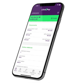 smartphone com o site da Click2Pay na tela